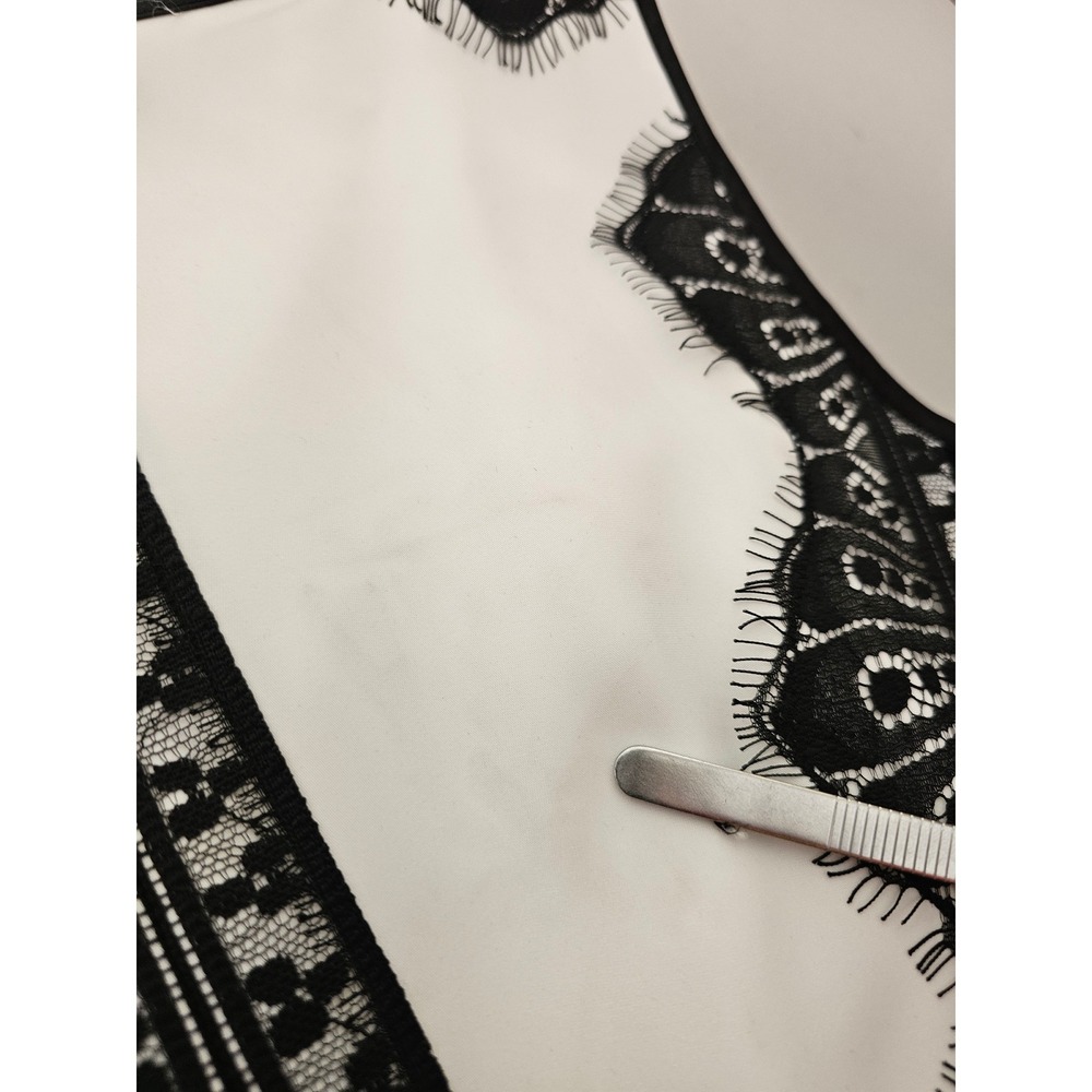 WHBM Black White Lace Trim Fit Flare Dress 12 Pockets Sleeveless Pleated Party ~ - Picture 5 of 10